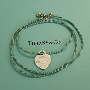 Tiffany & Co. Heart ❤️ Return to Pendant on Silk Tiffany Blue Necklace 💙